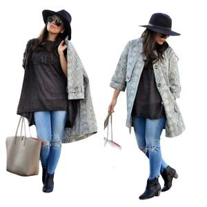 Cabi Coat Camille Pea Trench Jacket Snake Print 3/5 Sleeves Western Boho Chic XS